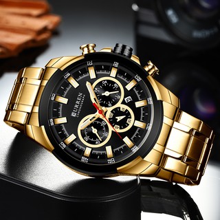 CURREN Relógio De Pulso Masculino Dourado Aço Inoxidável Quartzo Esportivo Militar À Prova D