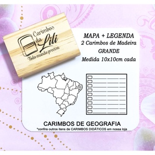 Mapa do Brasil + Legenda carimbos de geografia 10x10 cm cada - Carimbos didáticos - Carimbos pedagógicos em Oferta na Shopee