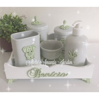 Kit higiene do bebe porcelana com nome Safari
