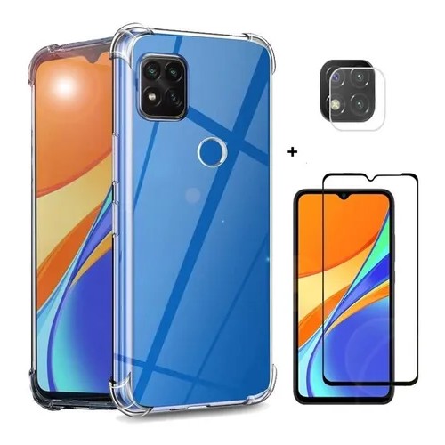 Kit 3X1 Xiaomi Redmi MI 9C - Película Frontal em Vidro 3D + Capa Transparente TPU + Película Câmera