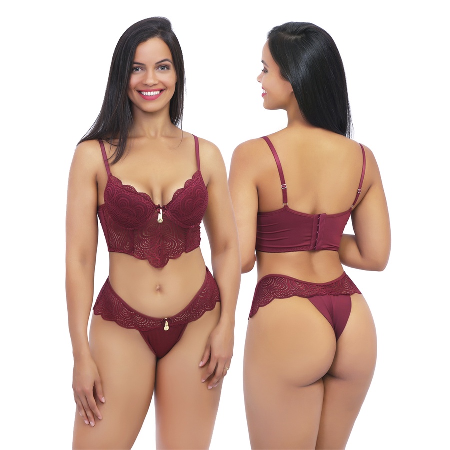 Conjunto Cropped Compridinho Sutian Calcinha Fio Sexy Duplo Espera Marido Com Bojo Lingerie