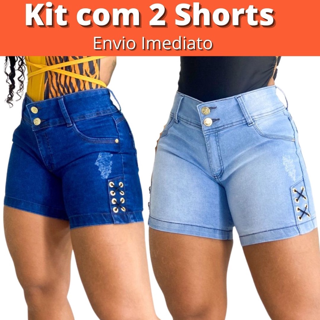 Kit 2 Short Jeans Meia Coxa Com Elastano Bermuda Feminina Atacado Da Moda Modelo Ciclista Pedalete