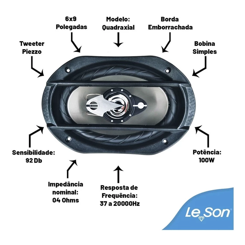 Par de Alto-falantes Automotivos Leson 6x9 Triaxial 4 Ohms 200W — foto 2