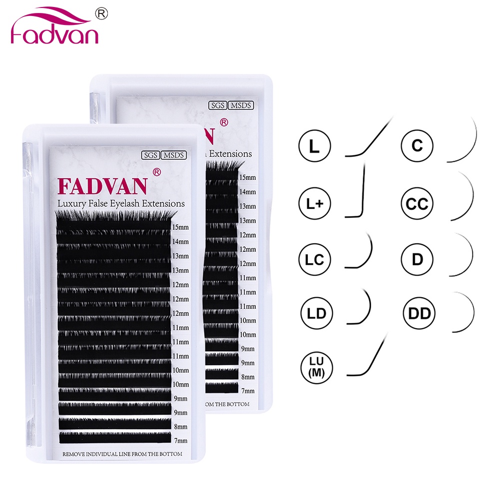 Fadvan 16 Linha L/+/LC/LD/LU Extensões Falsas De Cílios Fox Eyes Matt Black 7-15mm Maquiagem Mista De Mink Faux Para Enxerto Em Forma De