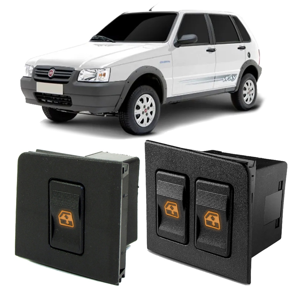 Botão Interruptor Vidro Elétrico Simples / Duplo - Para Carro Fiat Uno e Fiorino / LED Âmbar em Oferta na Shopee