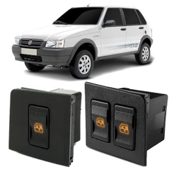 Botão Interruptor Vidro Elétrico Simples / Duplo - Para Carro Fiat Uno e Fiorino / LED Âmbar