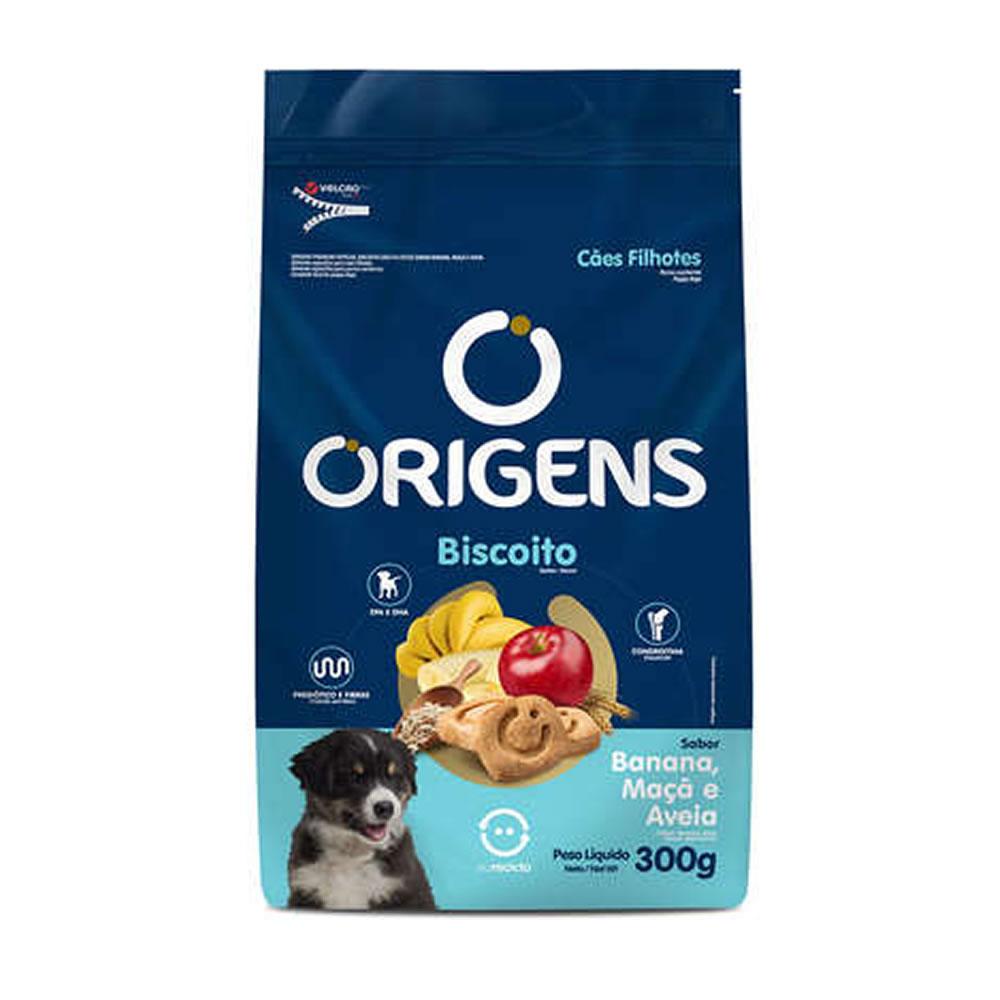Biscoito Origens Cães Filhotes Banana, Maçã e Aveia 300g em Oferta na Shopee