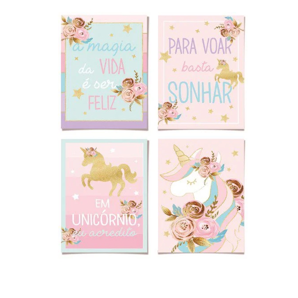 Kit Cartaz Decorativo Festa Unicórnio - 8 unidades - Cromus - Rizzo Festas