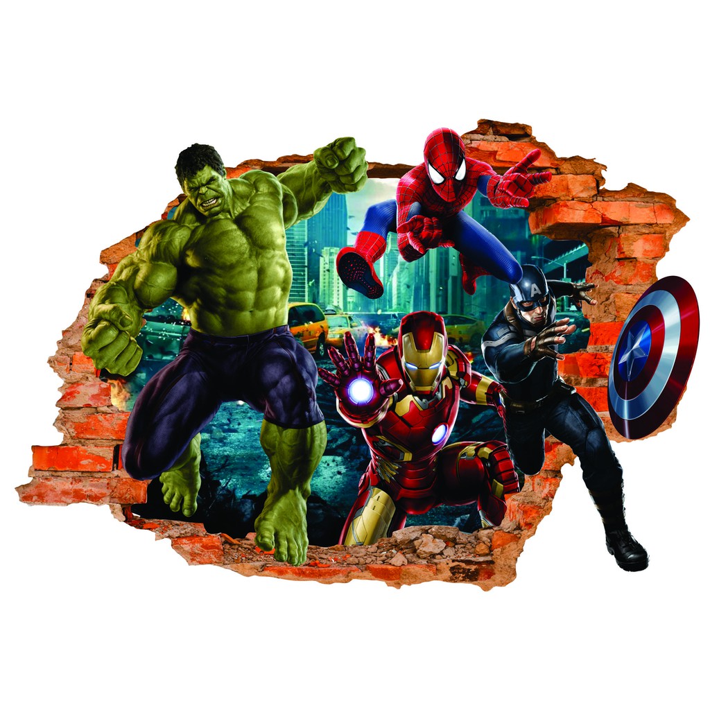Adesivo Decorativo De Parede Vingadores 3d Quarto Infantil Buraco Falso 65x100m Papel de Parede Marvel Vingadores Avangers