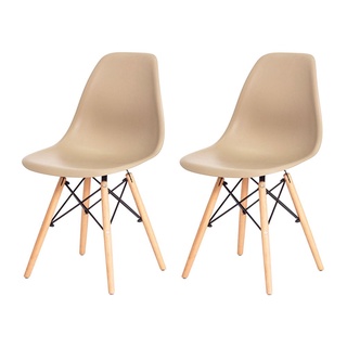 Kit 2 Cadeiras Para Mesa De Jantar Charles Eames Eiffel Nude Base Madeira Wood