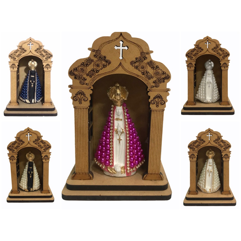 Imagem Nossa Senhora Aparecida Pérola com Capela Madeira Cru
