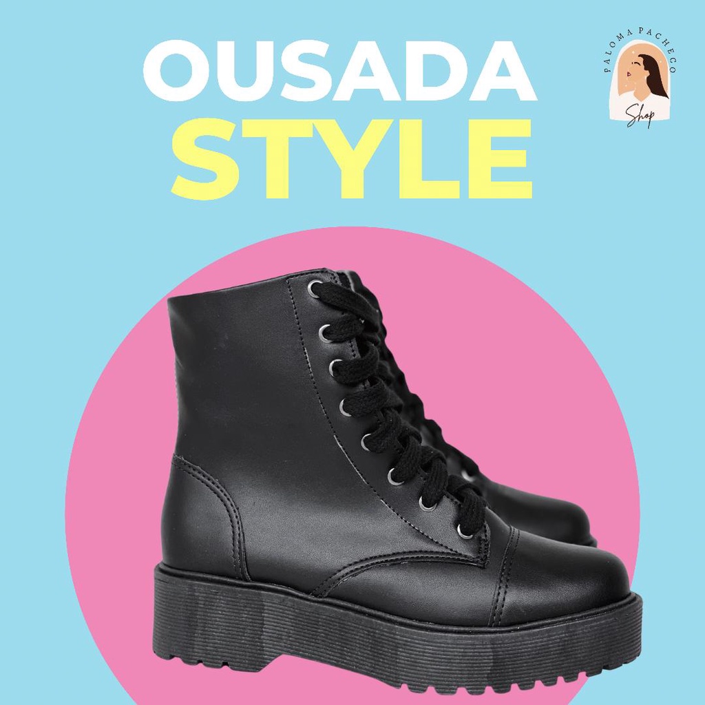 Coturno Feminino Preto Tratorada Tendencia Blogueira