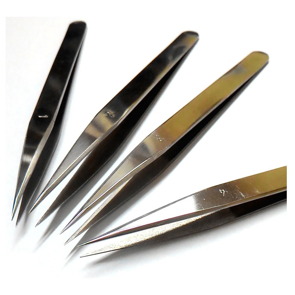 Kit 4 Pinça De Aço Ponta Fina 1, 2, 3, 4 Ourives Sobrancelha Cilios profissional facil esterilização