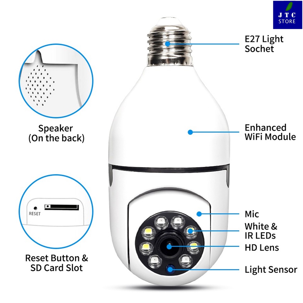 Lampada Camera de segurança TUYA wifi espia 360 visão noturna