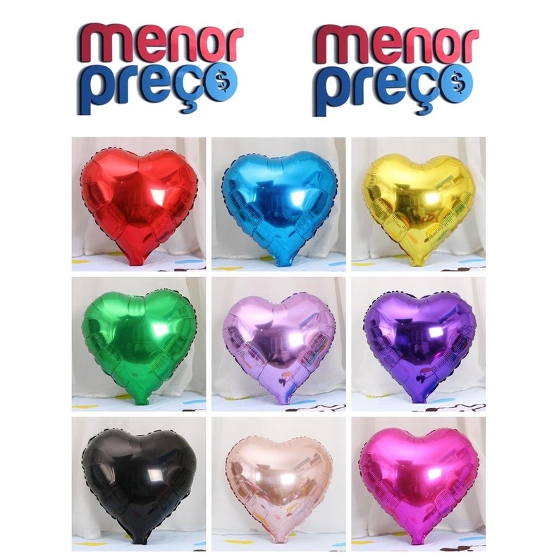 Kit com 5 Balão Metalizado Coração 14cm Após Inflado Balões Corações Festa Namoro Amor Namorados Paixão Mãe Love