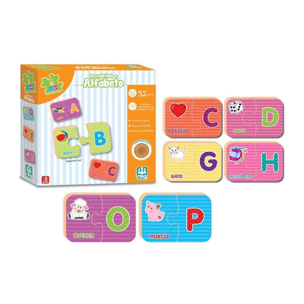 Jogo Descobrindo o Alfabeto Feito em Madeira 0421 Nig em Oferta na Shopee