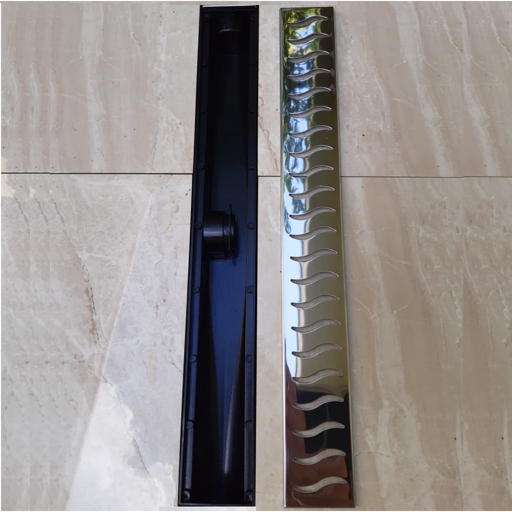 Detalhes do Ralo Linear 6x50cm Sifonado Com Grelha Em Aço Inox Aberta Polido Com Tela Anti Inseto