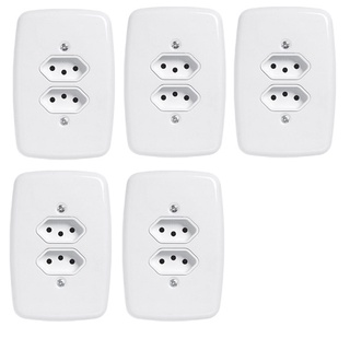 kit Tomada dupla 10a 20a Completa Branco 05 Unidades Pluzie Ideale 4x2