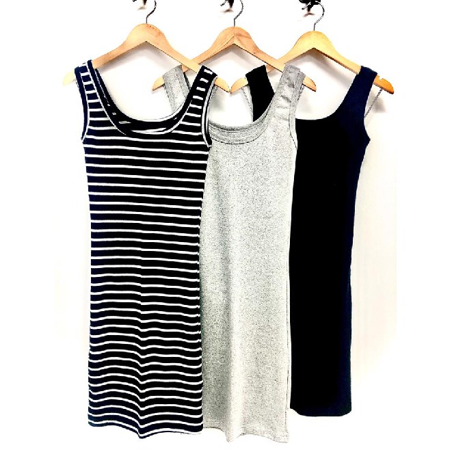 Kit 3 vestidos REGATA para gestante 96% algodão 4% elastano (preto, mescla e listrado).