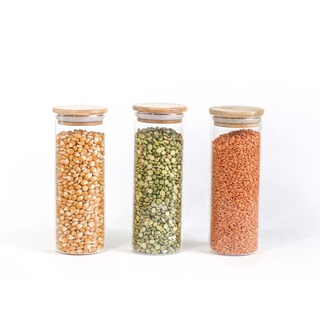 Kit 3 Potes De Vidro Hermético C/ Tampa De Bambu 450ml