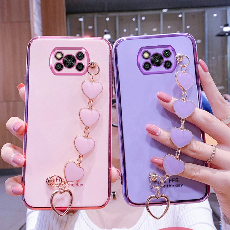 Capa de celular pequena fresca Xiaomi Poco X4 Pro 5G Poco X3 Poco X3 NFC Poco X3 Pro 11 Pro Love Heart Bracelet Strap Silicone Soft Case