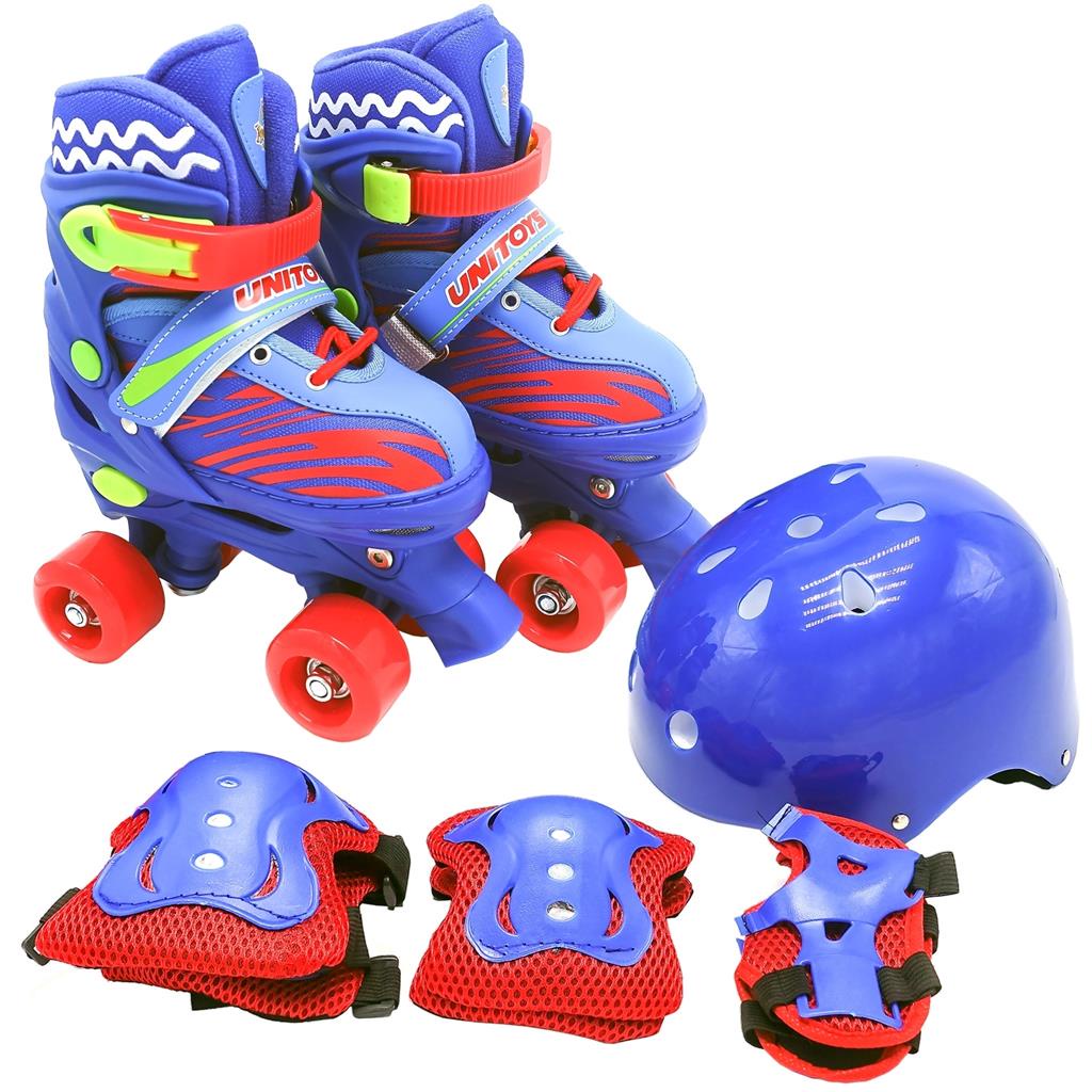 Patins Infantil Quad 4 Rodas Com Kit Proteção Azul - Unitoys