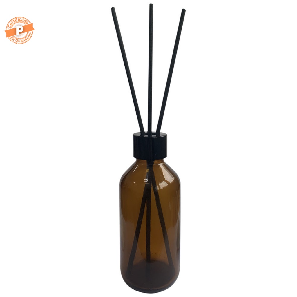 Aromatizador De Vidro Âmbar 200ml C/ Tampa Luxo (5 Unidades)