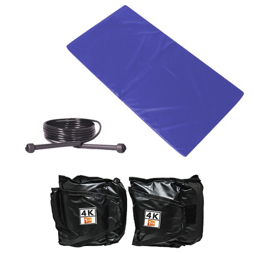 Kit Colchonete Azul  + Corda de Pular Ajustável + Par de Caneleira Tornozeleira De Peso 4kgs Profissional