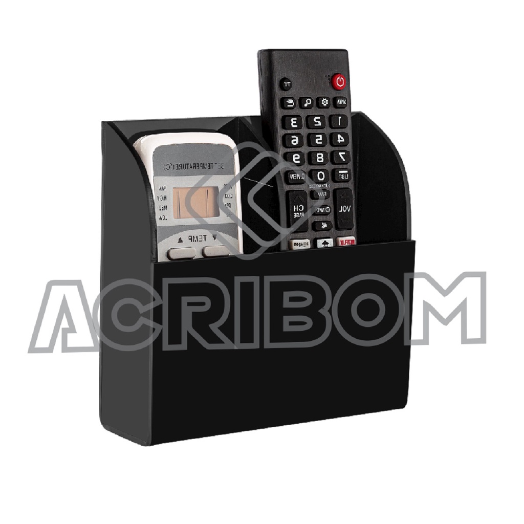 Suporte de Parede em Acrílico Preto Duplo Para Controle Remoto de TV ou Ar Condicionado - Porta Controle Remoto - Para 2 Controles - Acribom