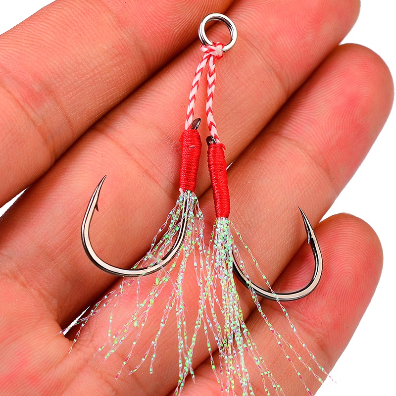 (Em Estoque) 20 Pçs/Lote Farpado Anzóis Carpa Círculo Ganchos Com Fio Pena Cordado Jigging De Pesca Mosca Equipamento