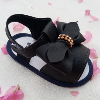 Sandália Feminina Bebe Infantil Recém Nascido Preta Laço