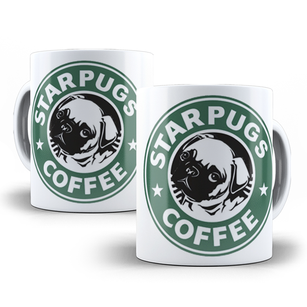 Caneca Pug Bucks Porcelana 300ml Star Pugs Café Engraçada Estampa Resistente Pode ir ao Micro-ondas