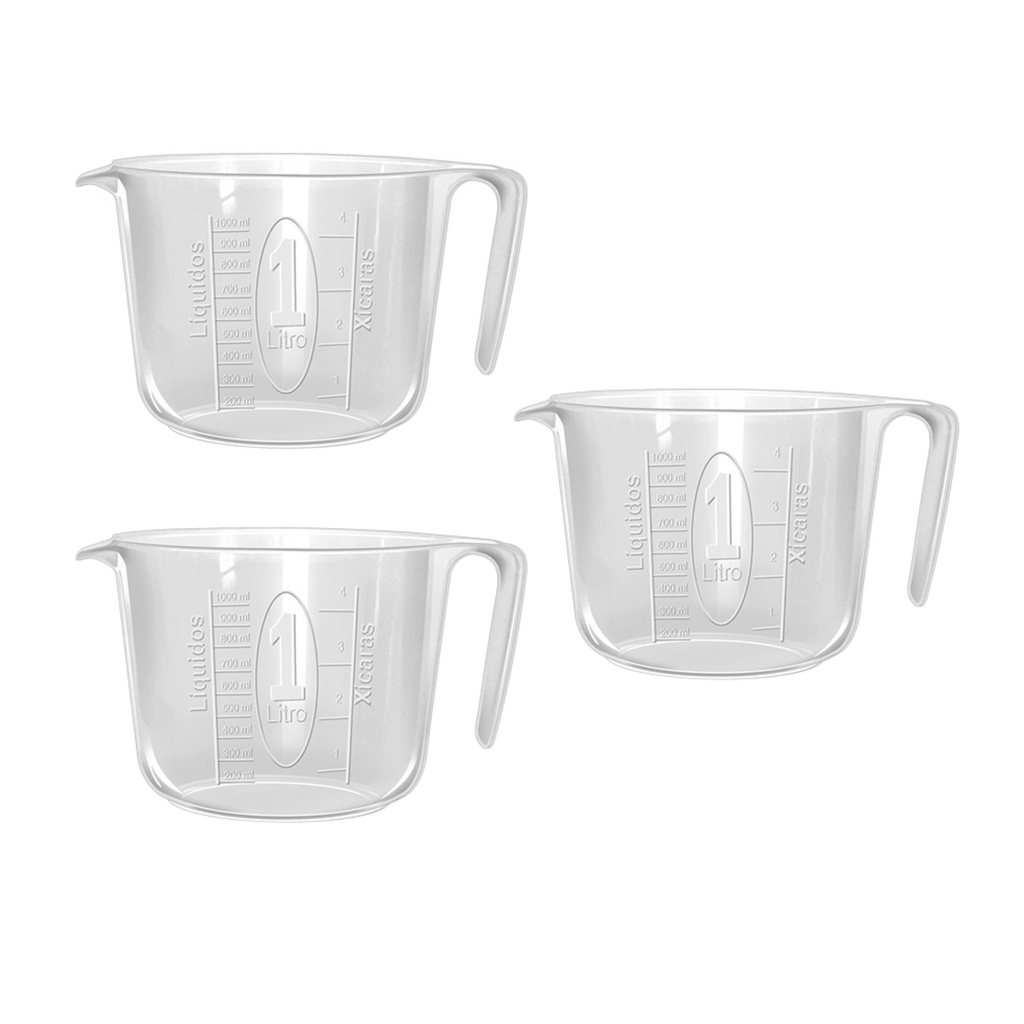 Kit 3 Jarras Medidora Graduada 1 Lt Com Marcador Visível