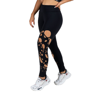 Calça Legging Fitness Feminina Preta com Corte à Laser de Poliamida