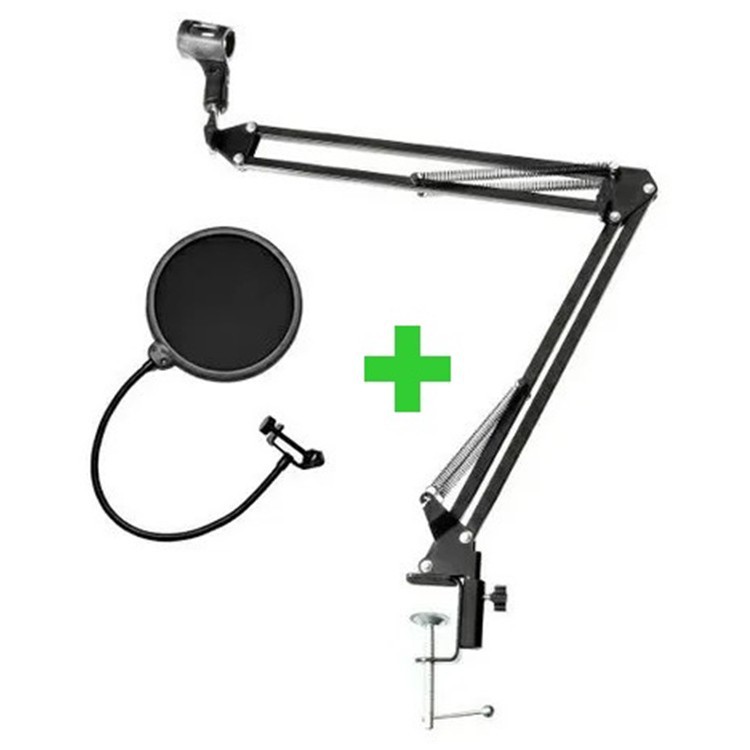 Kit Pedestal Braço Articulado Com Pop Filter Para Microfone