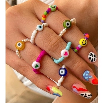 Anel de Miçanga Flor Coração Frutinhas Olho Grego Colorido