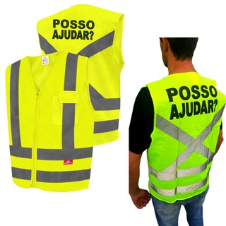 Colete Refletivo Segurança Faixa Sinalizador Personalizado Tipo Blusao Jaqueta Epi Um Bolso Posso Ajudar
