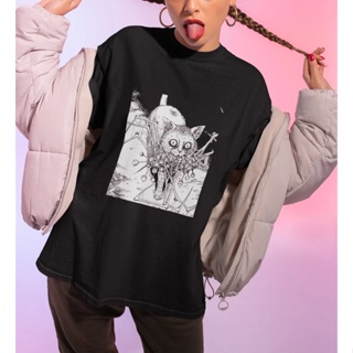 Camiseta T-shirt Unissex Algodão Mangá Junji Ito Yon & Mu Cat em Oferta na Shopee