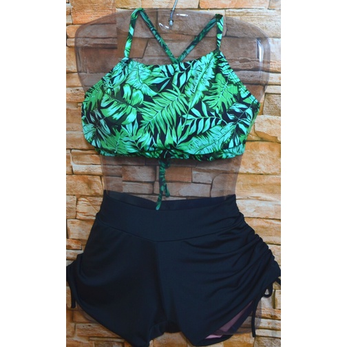 Biquini com Top-Shortinho Sunkini E TOP Cropped Moda Praia