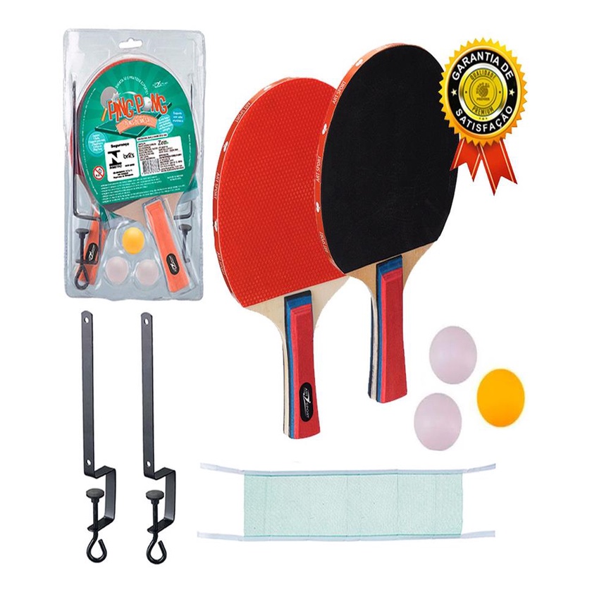 Kit Tenis De Mesa Ping Pong 2 Raquete 3 Bolas E Suporte Rede