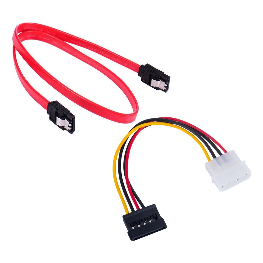 Kit Cabo SATA de Dados 50cm + Adaptador Molex de Energia IDE para SATA