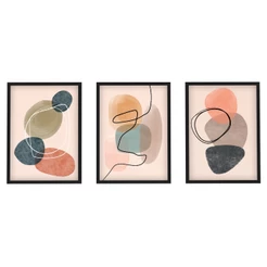 Conjunto Quadro Decorativo 3 Peças Moldura e Vidro Abstrato Moderno Sala Quarto