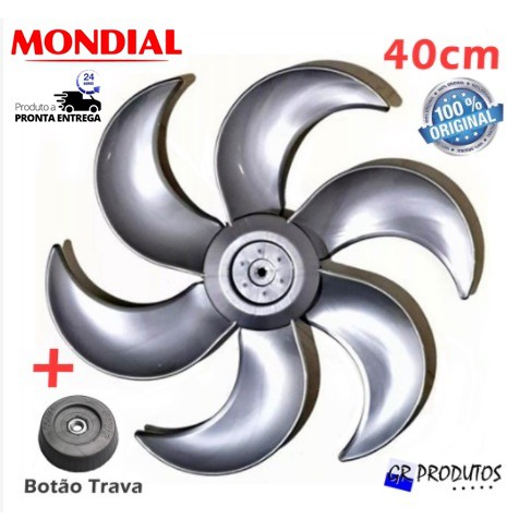 Hélice + Trava Mondial Ventilador 40cm Vt41 V45 Nv-75 Maxi Power 6 Pás Prata EIXO Redondo 8mm