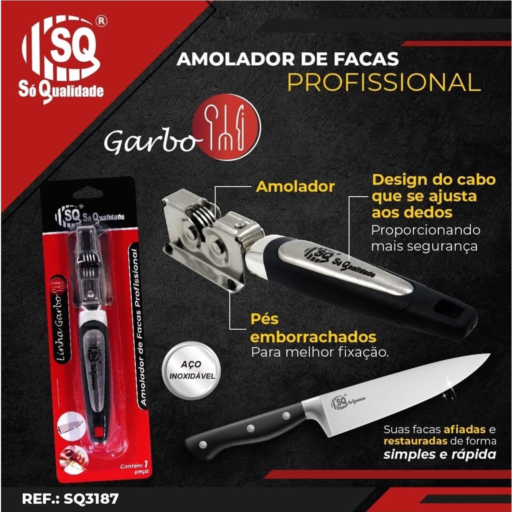 Afiador de Facas Inox  Amolador de Facas de Cozinha  Profissional - SQ3187