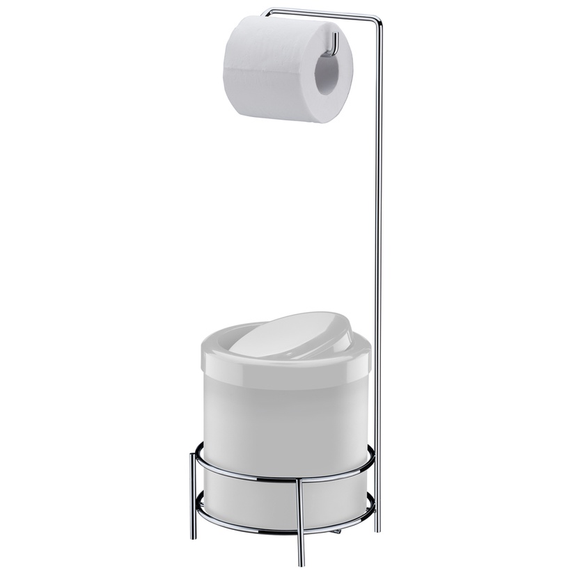 Suporte Porta Papel Higiênico Com Lixeira 5 Litros De Chão Banheiro Cromado - 1106/1105 Future