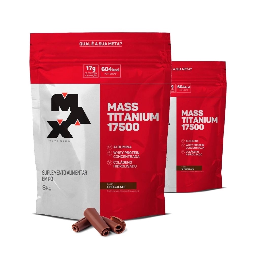 Hipercalórico Mass Titanium 17500 - 3kg Refil Chocolate - Max Titanium - Suplemento Alimentar