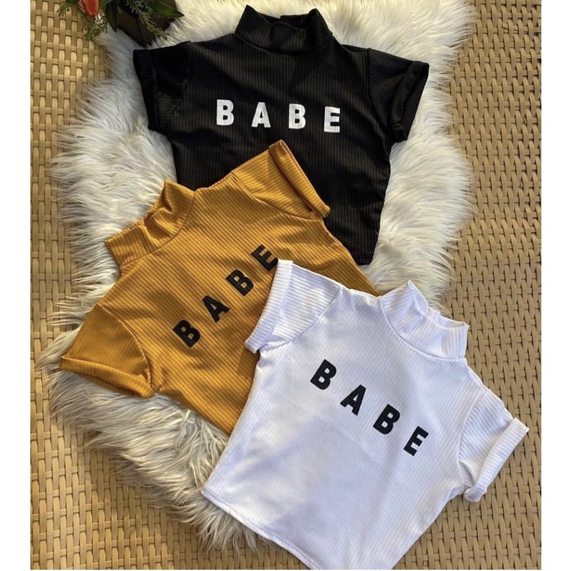 Cropped babe canelado gola alta blogueira liso blusa camiseta curta moda primavera verão