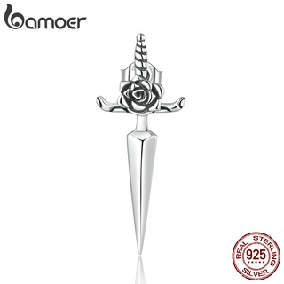 (1 Peça) Brincos Bamoer sterling 925 Prata De Adaga Rosa Em Forma De Brinco De Moda Presentes Para Mulheres SCE1349