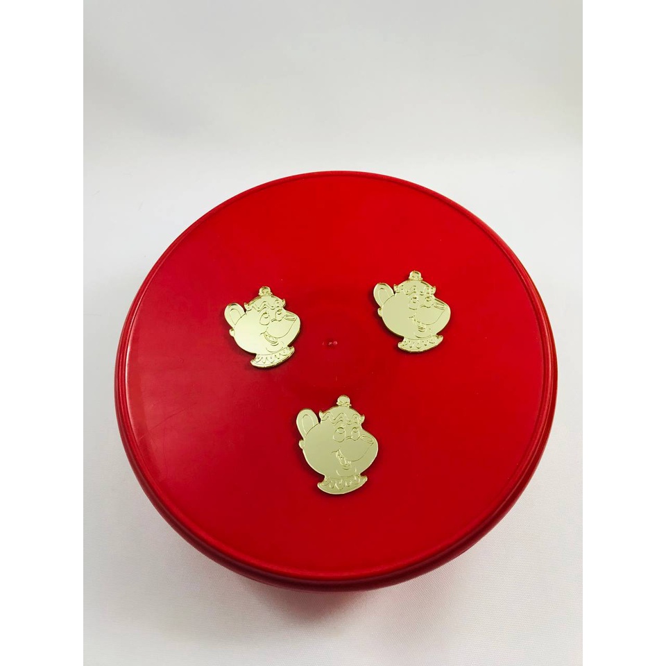 Aplique Bule da Bela e a Fera em Acrílico Espelhado Dourado - 4cm - Kit com 10 Unidades.