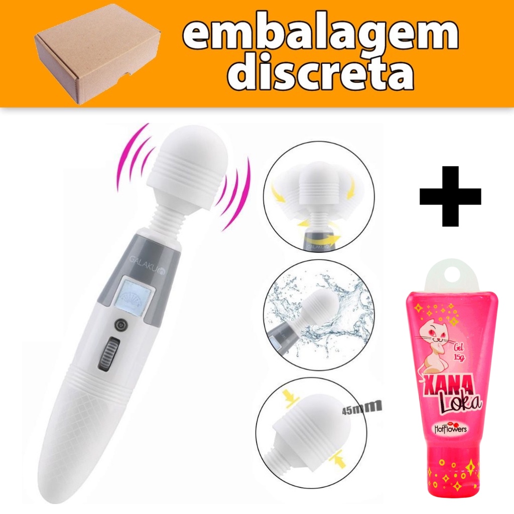 Kit Vibrador Varinha Mágica japonesa recarregável Galaku com painel de LED + excitante Xana Loka Hot Flowers
